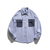 Men Shacket Long Sleeve Autumn Shirt Autumn Shirt Lapel Color Contrast Patchwork Pocket Three-Color Loose Plaid Shirt