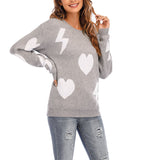 Valentine 'S Day Outfits Autumn And Winter Sleeve Love Lightning Round Neck Sweater