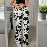 100 Cotton Jeans Women Autumn Cows Pattern Printed High Waist Straight Casual Mopping Pants