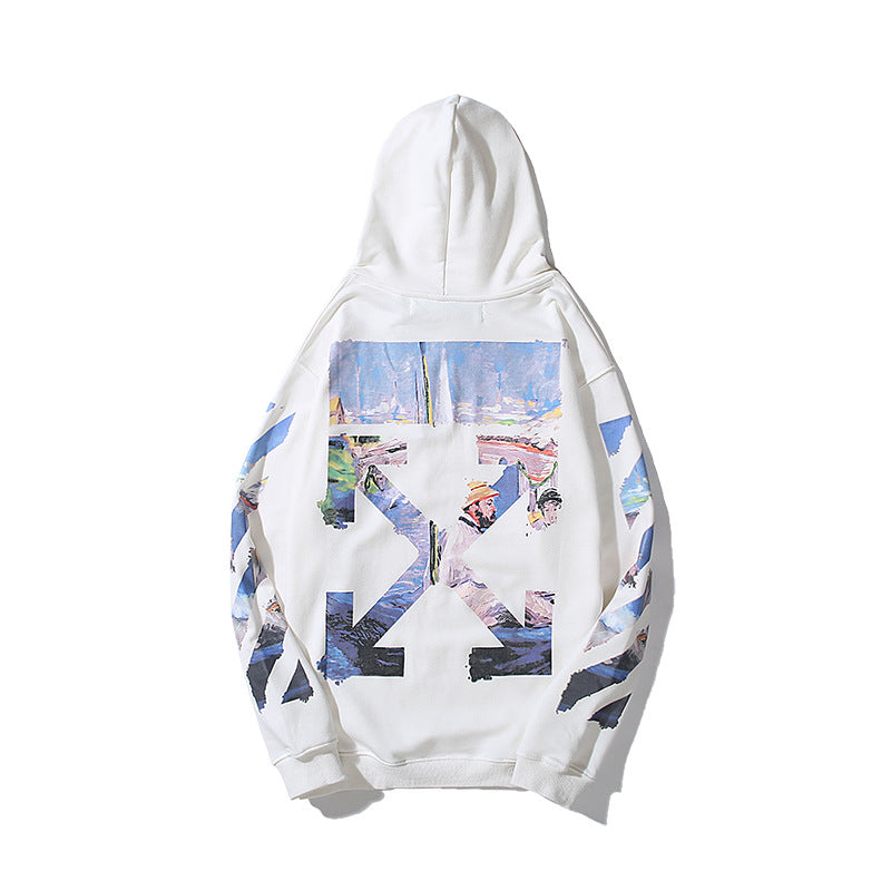 Autumn And Winter Monet Oil Painting Series Round Neck Pullover Hooded Sweater