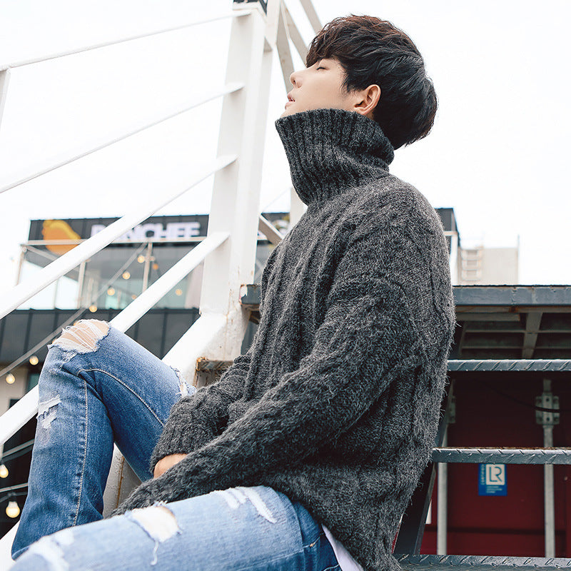 mens chunky knit Men Sweats Men's Turtleneck Sweater Loose