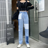 Harajuku Clothing Men Classic Retro Pants Straight Leg Pant Stitching High Waist Loose Men and Women Denim Straight-Leg Trousers