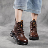Coachella Ankle Boots Thick Height Increasing Warm Genuine Leather Retro Dr. Martens Boots