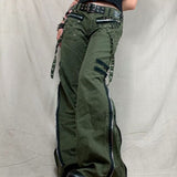 Low Rise Jeans Punk Non-Mainstream Low Waist Zipper Split Denim Casual Wide Leg Pants