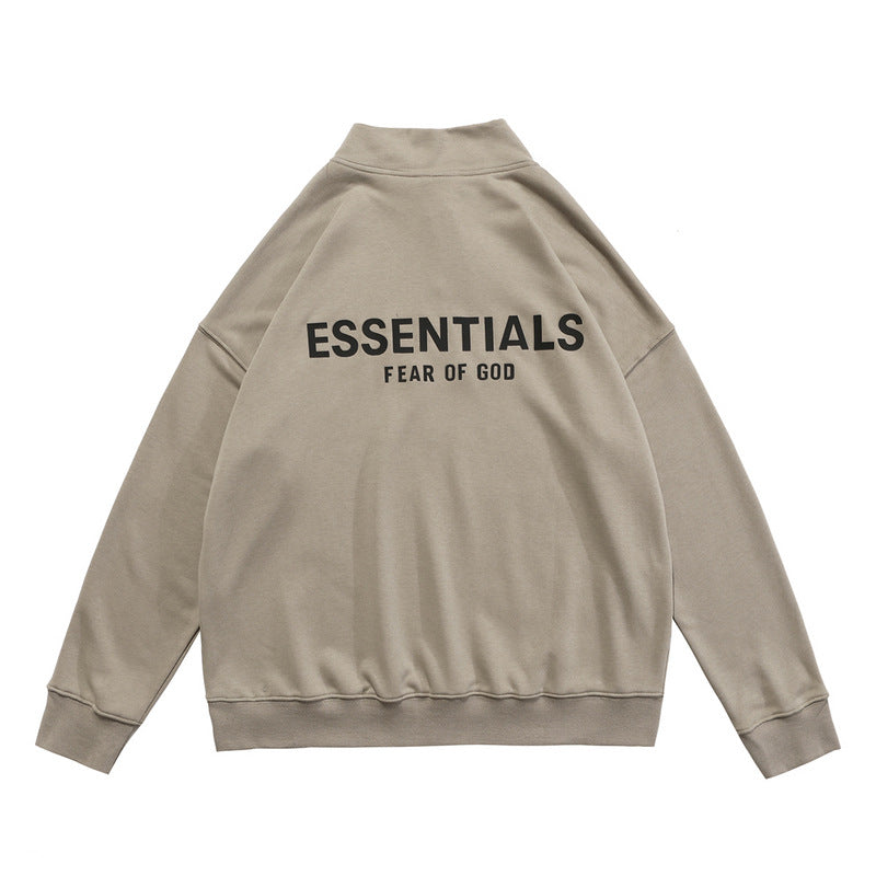 Fog Fear of God Coat Half Zipper Back Letter Men and Women Couple Sweater