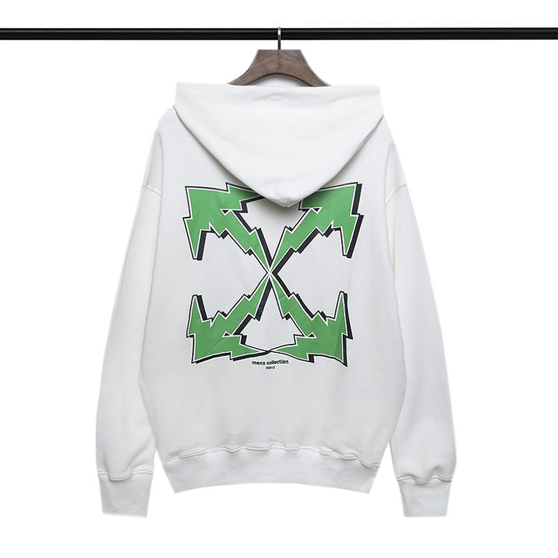 Autumn And Winter Green Lightning Arrow Pattern Hooded Sweater For Men And Women