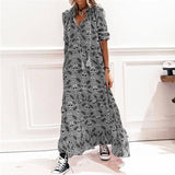 Red Peasant Dress V-neck Loose Casual Skull Mid-Sleeve Long Autumn Women's Dress