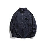 Men Shacket Long Sleeve Autumn Shirt Autumn Casual Polo Collar Workwear Shirt Simple Couple Coat