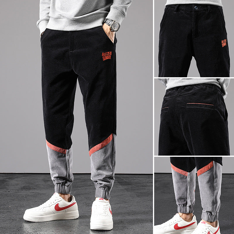 Color Block Men Casual Tapered Pant Men Spring Summer Casual Pant Spring Contrast Color Loose Tappered Corduroy Casual Pants Male Men Pant