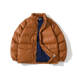 A Ape Print Coat Autumn and Winter Takuya Kimura Same Style Classic Brown Leather Thickened Cotton-Padded Coat Clothing