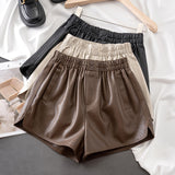 Leather Shorts Spring and Autumn High Waist Slimming Casual Pants Leather Pants Boot Pants Wide-Leg Pants