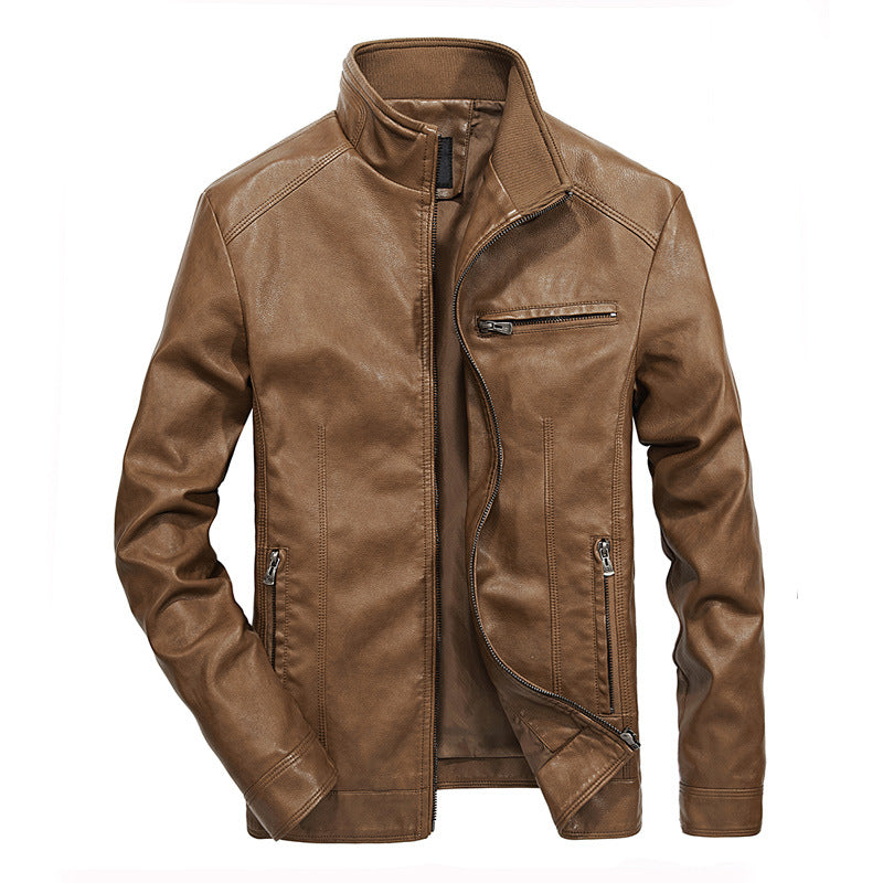 1970 East West Leather Jacket Men's Fall/Winter Slim PU Leather Jacket Casual Men's Coat