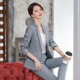 Women Pants Suit Uniform Designs Formal Style Office Lady Bussiness Attire Plaid Casual Spring and Autumn Slim-Fit Suit Jacket