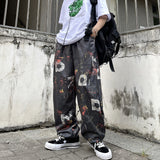 Summer Trendy Ins Harajuku Style Trending Graffiti Splashed Ink Printing Wide-Leg Pants Men's and Women's Casual Pants Fashionable Pants