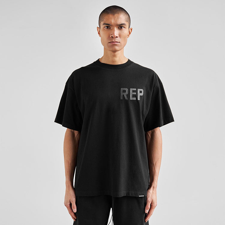 Present Letter Print T Shirt Present Black Five Printed Short Sleeve T-shirt round Neck Couple Half Sleeve