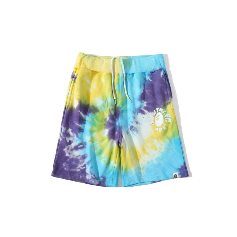 A Bath Ape Shorts Blue Yellow Purple Tie-Dye Shorts Casual Pants Beach Pants