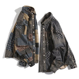 Men Shacket Long Sleeve Autumn Shirt Fall Lapels Loose Plaid Casual Retro Shirt