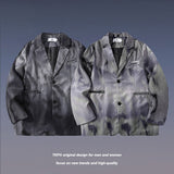 Men Fall Outfits Tie-Dye Gradient Long Sleeve Coat Leisure Suit