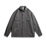 Men Shacket Long Sleeve Autumn Shirt Autumn Vintage Shirt Solid Color Neutral Embroidery Pocket Long Sleeve Men