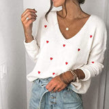 Valentine's Day Outfits Amazon Women's Fashion New Sweater Valentine's Day Love Polka Dot V-neck plus Size Loose Pullover Sweater
