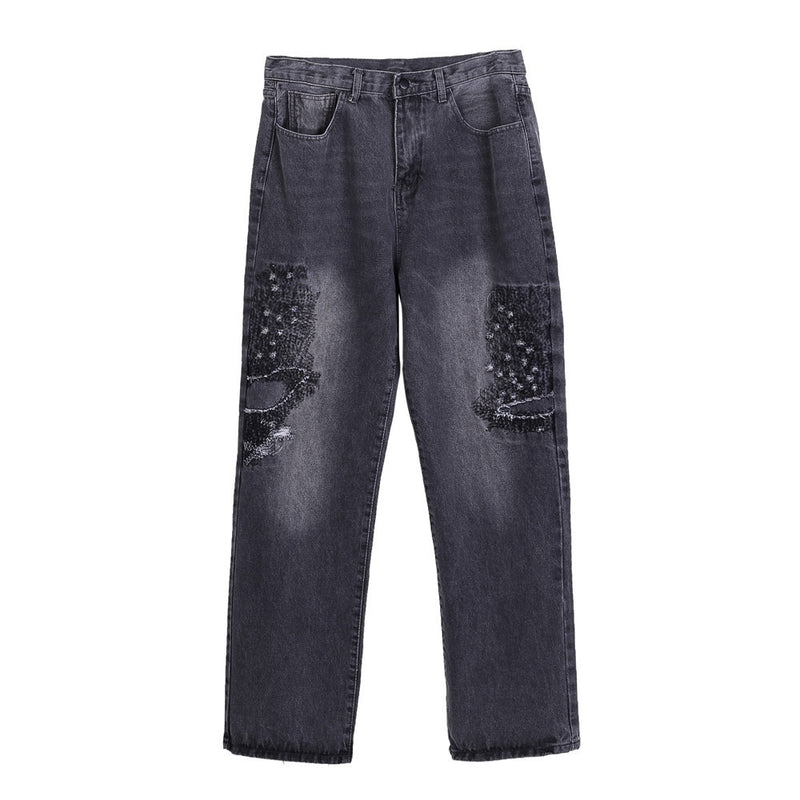 Men's Pants Summer Trousers Embroidered Jeans Men's Fashion Brand Baggy Straight Trousers Boyfriend Harajuku Style Street Trendy Casual Pants