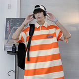 Men Polo Shirts Stripes Polo Collar Top