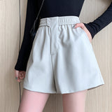 Leather Shorts Autumn and Winter High Waist Slimming Casual Pants A- line Wide Leg Pants