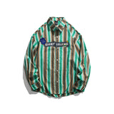 Men Shacket Long Sleeve Autumn Shirt Autumn Hip Hop Monochrome Striped Stitching Casual Shirt