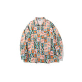 Mens Fall Outfits Vintage Long Sleeve Printed Shirt Loose Baggy Couple Shirt
