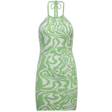 Green Fairycore Dress Summer Fashion Street Corrugated Halter Woolen Dress for Women Summer