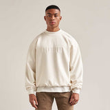 Present Letter Print Sweatshirt Present Letter Embroidery Loose Washed-out Distressed Crew Neck Pullover Sweatshirt Men