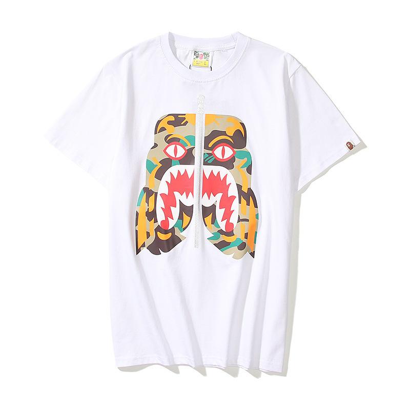 A Ape Print T Shirt Summer Zipper Printed Short Sleeve