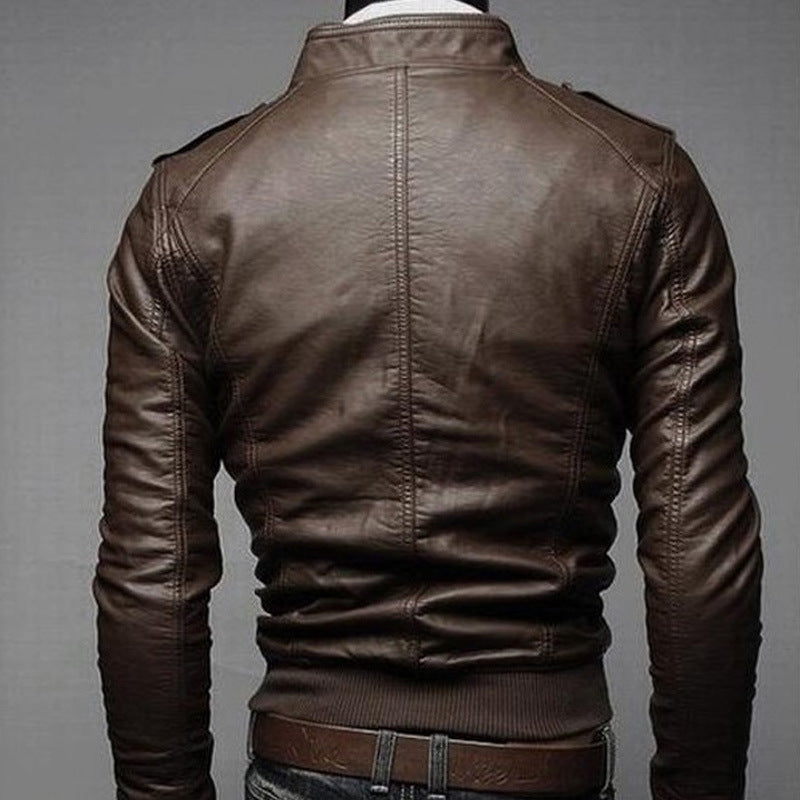 Hand Painted Leather Jackets Spring and Autumn Leather Jacket Men's Stand Collar Business Casual Motorcycle Clothing