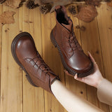 Coachella Cowboy Boots Autumn and Winter Round Head Low Tube Flat Heel Vintage Martin Boots
