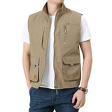 Men Utility Vest Work Zipper Tactical Work Vest Slim Pocket Jacket Vest Man Spring and Autumn Multi-Pocket Quick-Dry Casual Outdoor