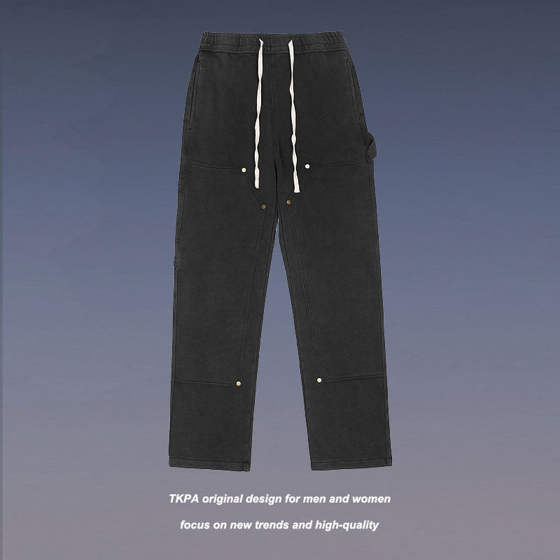 Mens Fall Outfits Washed and Worn Cargo Pants Straight Loose Sweatpants Wide-Leg Casual Pants