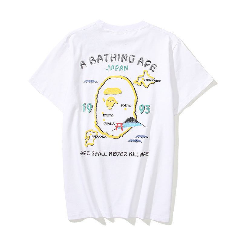 A Bath Ape T Shirt Summer Golden Printing Men's and Women's plus Size Loose Short Sleeve