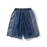 Men Jean Shorts Letter Embroidered Color Block Denim Shorts Men's High Street Fashion Brand Color Contrast Patchwork Middle Pants Summer Trendy Fifth Pants