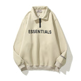 Fog Essentials Long Sleeve round Neck Sweatshirt Double Line Epoxy Alphabet plus Velvet Zip-up Turtleneck Sweater