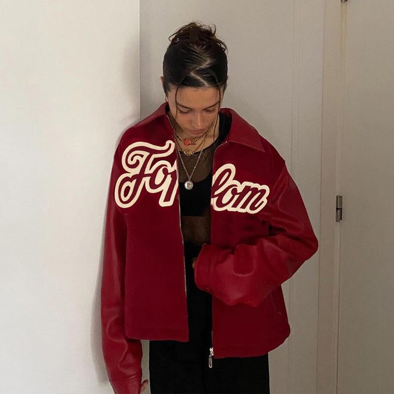 Cheerleader Letterman Jacket Letter Printed Stand Collar