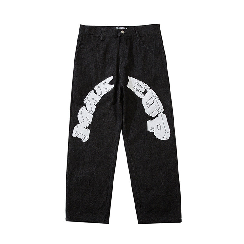 Jeans Men's plus Size Retro Sports Trousers Baggy Straight Trousers Casual Pants Men Jeans