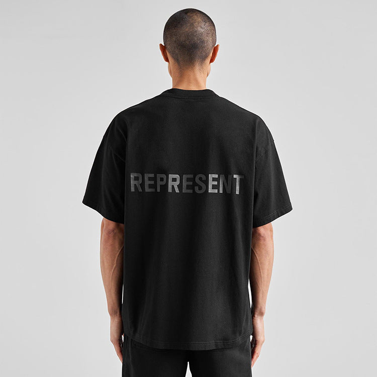 Present Letter Print T Shirt Present Black Five Printed Short Sleeve T-shirt round Neck Couple Half Sleeve