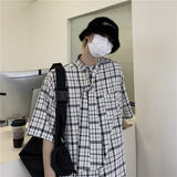 Harajuku Clothing Men's Casual Shirts Summer Plaid Loose Short Sleeve Shirt Men and Women Casual Tup Cardigan