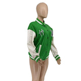Cheerleader Letterman Jacket Color Matching Letters Printed Baseball Uniform