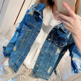 Pearl Jean Jacket Autumn Ripped Denim Jacket Women's Casual Jacket