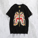 A Ape Print T Shirt Summer White Casual Collarless Loose Short Sleeve Bottoming Shirt