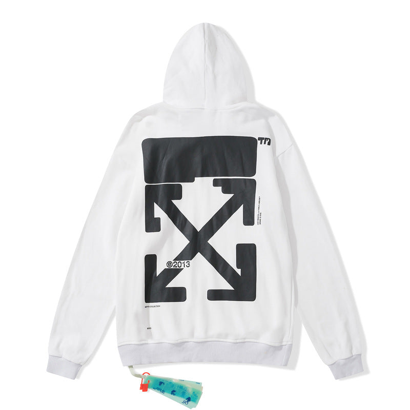 Autumn And Winter Black Adhesive Arrow Pattern Hooded Sweater For Men And Women