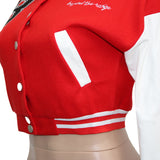 Cheerleader Letterman Jacket Baseball Uniform Casual Letter Patch PU Leather Stitching