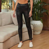 Leather Leggings High Waist Pure Color Tight Leather Pants Women's Camouflage Printing Casual Leggings