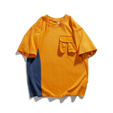 Men T Shirt Summer Casual Tops Men's Clothes Summer Wear Retro Men's Short-Sleeved Casual Loose Three-Dimensional Pocket Workwear Color Matching T-shirt